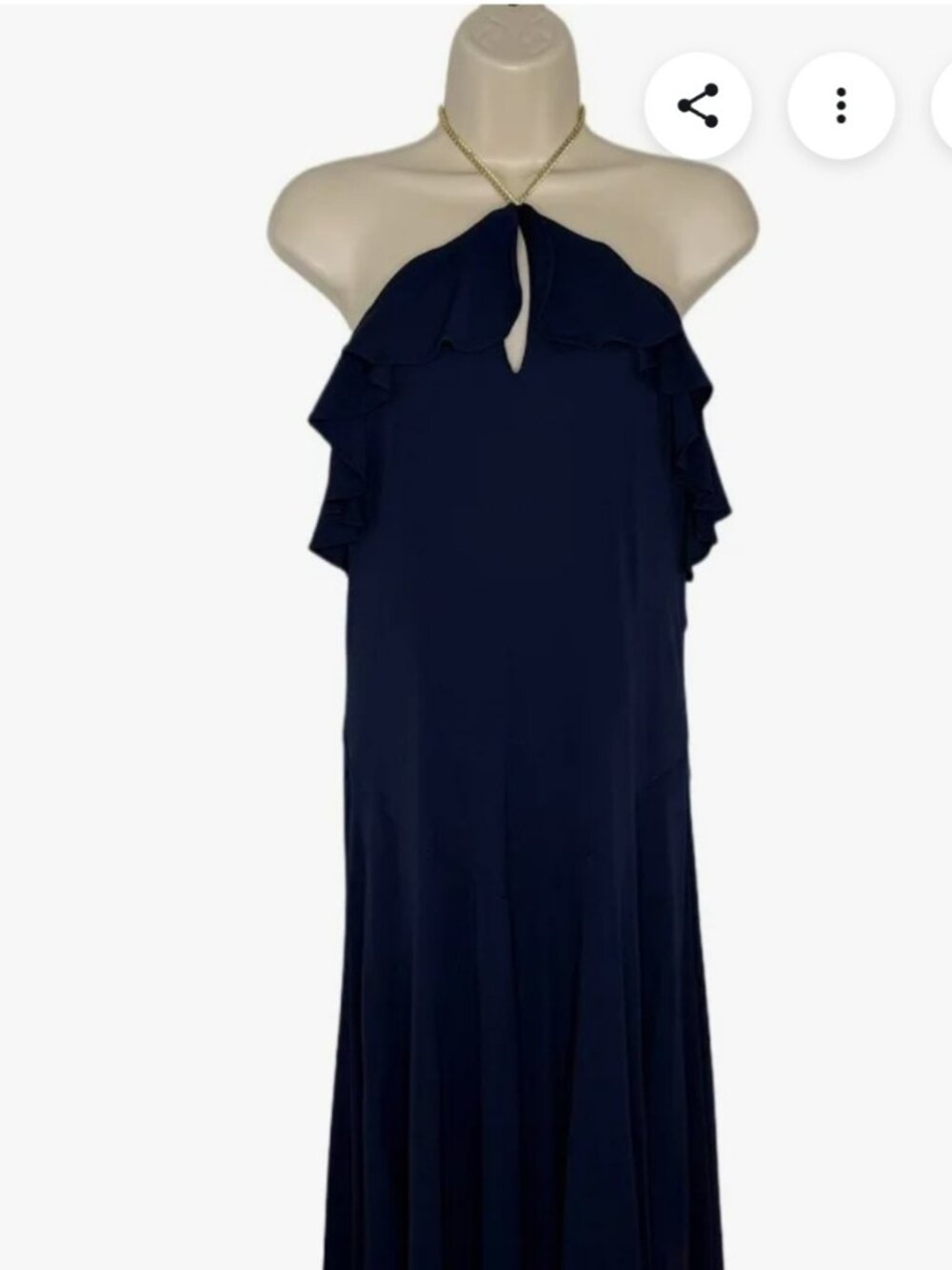 Lauren Ralph Lauren Navy Blue Gold Chain Halter Ruffle Dress 12